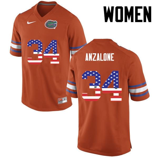 NCAA Florida Gators Alex Anzalone Women's #34 USA Flag Fashion Nike Orange Stitched Authentic College Football Jersey LWU8464AQ